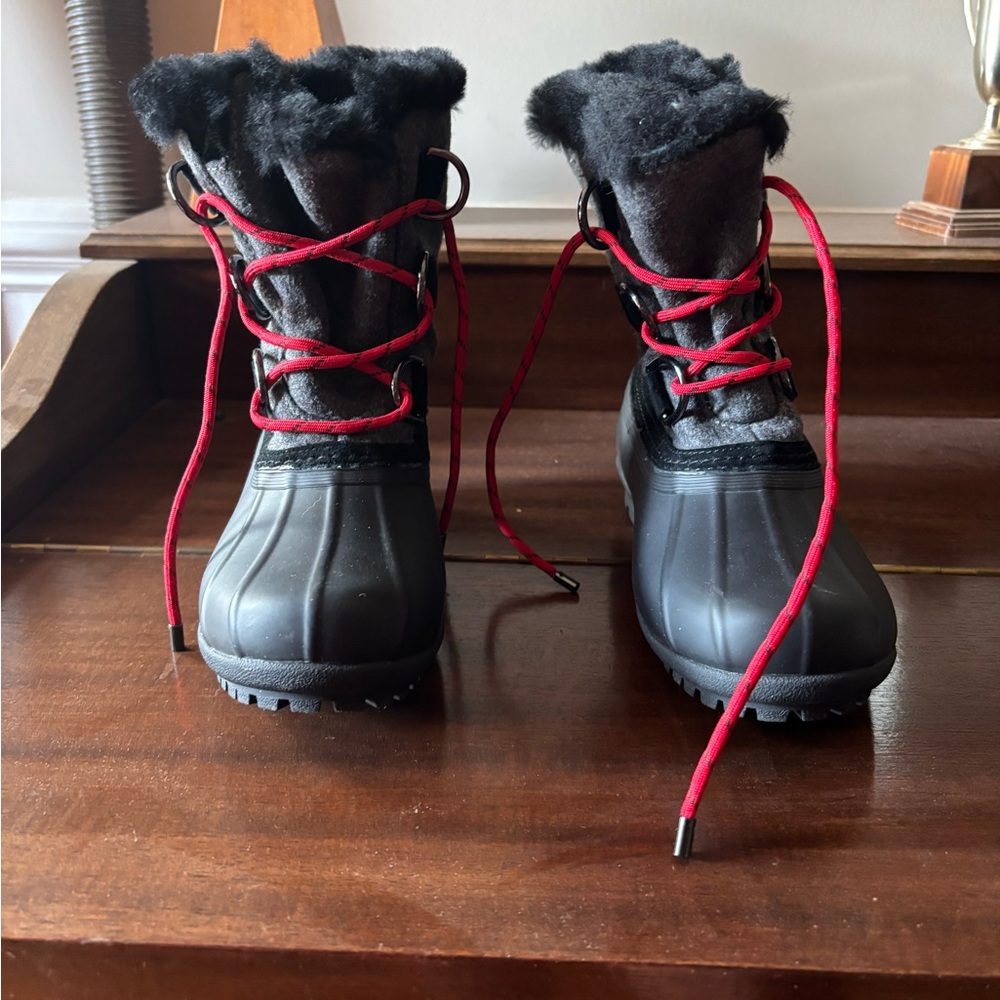 Kids Black and Red Winter Boots